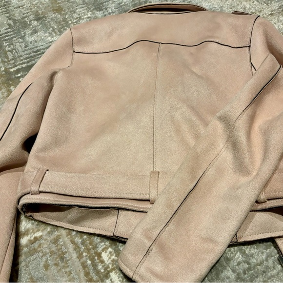 ZARA BASIC Cropped Suede Feel Biker Jacket Pink Women (Size US/EU S, MEX 26) - Picture 6 of 6